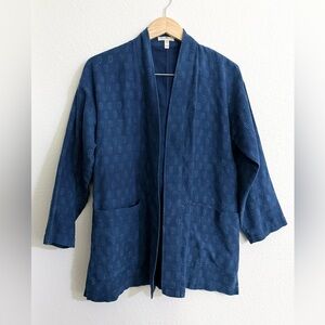 Eileen Fisher Kimono Open Jacket Organic Cotton Size Petite Medium Indigo Print